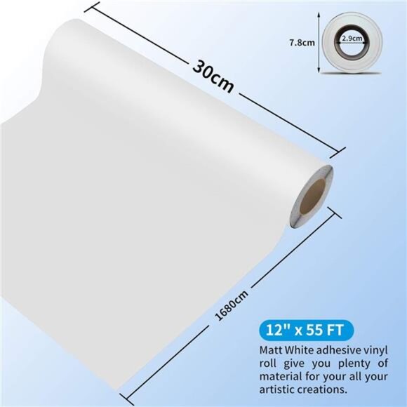 Prime Vinyl White Permanent Vinyl Roll - 12" x 55 Ft-White Self Adhesive Vinyl - Picture 4 of 7